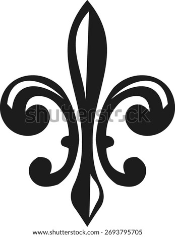black fleur de lis medieval flower icon. Black French lily flower symbol. design isolated on white background. Royal emblem vector illustration
