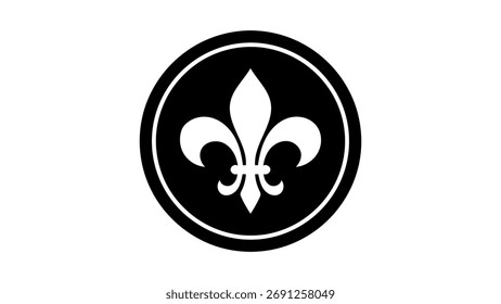 Black Fleur De Lis Symbol In Circle On White Background