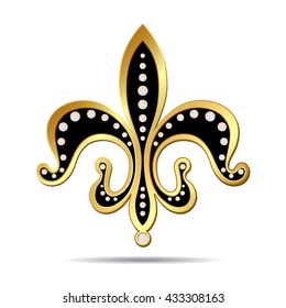 Black fleur-de-lis with a gold rim