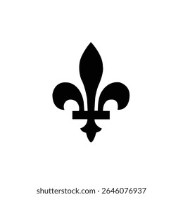 Ícone de silhueta de flor de lista preto em um fundo branco. Símbolo histórico elegante ideal para heráldica, logotipos, tatuagens ou elementos de design gráfico com uma estética clássica ou real.