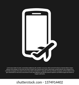 Black Flight mode in the mobile phone icon isolated on black background. Airplane or aeroplane flight offline mode passenger regulation airline . Vector Illustration