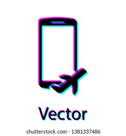 Black Flight mode in the mobile phone icon isolated on white background. Airplane or aeroplane flight offline mode passenger regulation airline . Vector Illustration