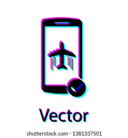 Black Flight mode in the mobile phone icon isolated on white background. Airplane or aeroplane flight offline mode passenger regulation airline . Vector Illustration