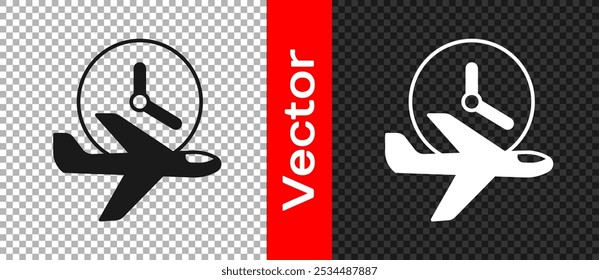 Black Flight time icon isolated on transparent background.  Vector