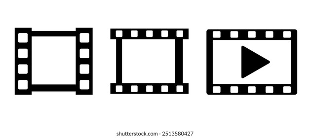 Conjunto de iconos de Vector Video de película negra, Cine, Símbolo de película, Icono de ilustración de VDO aislado, Elementos gráficos de entretenimiento, Difusión, Icono multimedia, Vector stock (Editable)