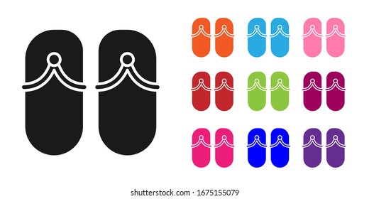 Icono de Flip negro aislado en fondo blanco. Las zapatillas apuntan. Establecer iconos coloridos.  Ilustración vectorial