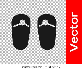 Black Flip flops icon isolated on transparent background. Beach slippers sign.  Vector