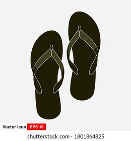 Black Flip Flops Isolated on White. Vector illustration.