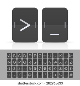 Black flip scoreboard alphabet, numbers and simbols. Vector EPS10