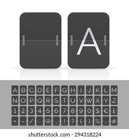 Black flip scoreboard alphabet, numbers and symbols. Vector EPS10