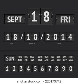 Black flip scoreboard digital calendar with date and time of the week