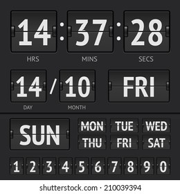 Black flip scoreboard digital timer with date and time of the week