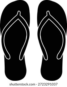 Schwarze Flip-Flop-Sandalen Silhouette Vektorgrafik. Minimalistisches Sommer-Schuhsymbol mit sauberen, professionellen Pfaden einzeln auf weißem Hintergrund. Vielseitige Grafik für Beach Resort Branding, Urlaubsbekleidung und Vinyl-Schneiden.