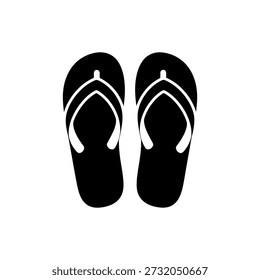 Black flip-flops are presented as a clean, bold silhouette, highlighting their simple form.