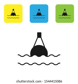 Black Floating buoy on the sea icon isolated on white background. Set of colorful square icon buttons. Vector Illustration