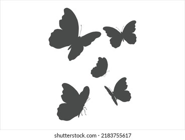 black flock butterfly set hand drawn design vector