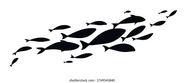 Black flock fish. School of fish. Logo design. Vector illustration.