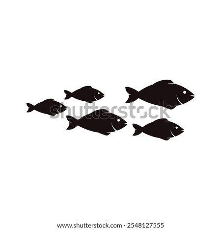 Black flock fish. School of fish. Logo template design. Vector illustration.