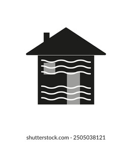 Black flood house icon. House with water waves. Natural disaster symbol. Vector illustration.