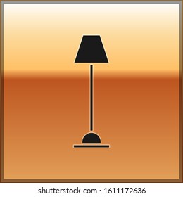 Black Floor lamp icon isolated on gold background.  Vector Illustration