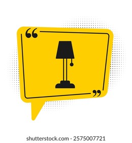 Black Floor lamp icon isolated on white background. Yellow speech bubble symbol. Vector