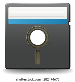 Black floppy disc on white background