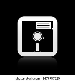 Black Floppy disk in the 5.25-inch icon isolated on black background. Floppy disk for computer data storage. Diskette sign. square button. Vector Illustration