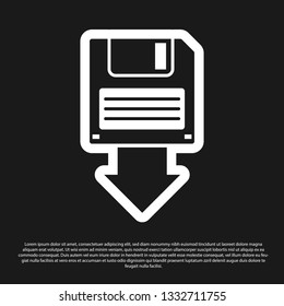 Black Floppy disk backup icon isolated on black background. Diskette sign. Vector Illustration