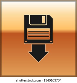 Black Floppy disk backup icon isolated on gold background. Diskette sign. Vector Illustration