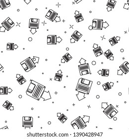 Black Floppy disk backup icon isolated seamless pattern on white background. Diskette sign. Vector Illustration