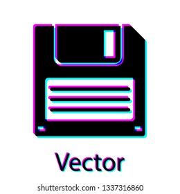 Black Floppy disk for computer data storage icon isolated on white background. Diskette sign. Vector Illustration