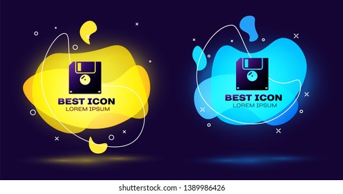 Black Floppy disk for computer data storage icon isolated. Diskette sign. Set of liquid color abstract geometric shapes. Vector Illustration