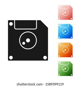 Black Floppy disk for computer data storage icon isolated on white background. Diskette sign. Set icons colorful. Vector Illustration
