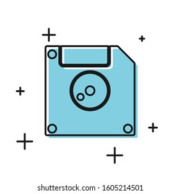 Black Floppy disk for computer data storage icon isolated on white background. Diskette sign.  Vector Illustration