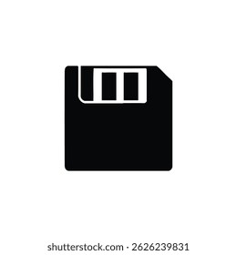 A black floppy disk with transparent background, a retro tech icon that represents digital storage and classic computing technology for vintage designs.