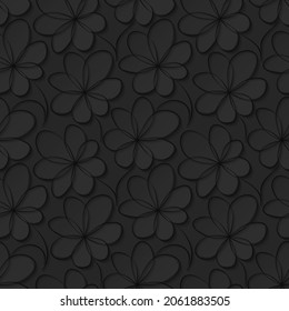 Black floral 3d background. Seamless pattern for decoration. Ornate pattern with flowers. Vector illustration