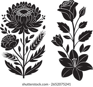 Arranjo floral preto com rosa crisântemo e trigo lírio