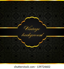 Black  floral background with gold border and place for your text