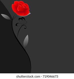 Black floral background with a red rose and a butterfly.