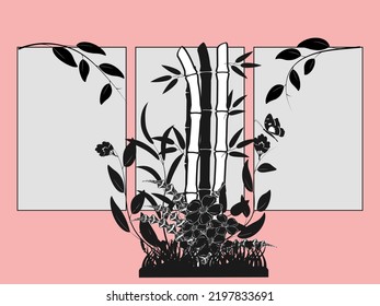 black floral bamboo and square design