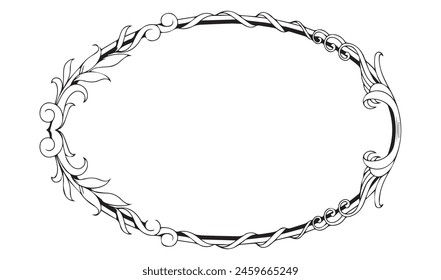 Black floral border, Circle, Floral Border, frame, white, png.eps