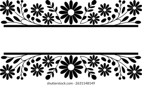 Black Floral Border Frame Vector Design, Damask graphic ornament, Monochrome background with frame	
