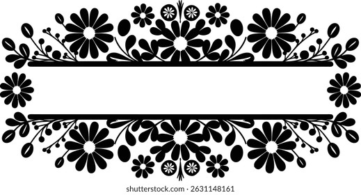 Black Floral Border Frame Vector Design, Damask graphic ornament, Monochrome background with frame	
