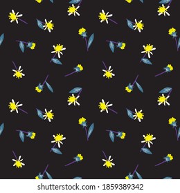 Black Floral botanical seamless pattern background for fashion prints, graphics, backgrounds and crafts
