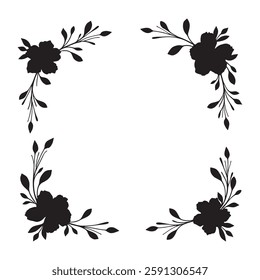 black floral corner frame silhouettes