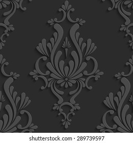 Black Floral Damask 3d Seamless Pattern. Vector Background. Decoration For Wallpaper or Invitation Card