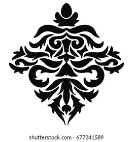 Black floral damask element isolated on white background. Vector illustration.