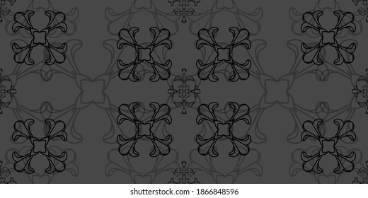 Black floral damsk onament seamless patternon color background. Design for fabric, apparel textile, book, interior, wallpaper