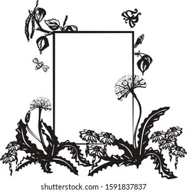 black Floral decorative a4 frame with dandelion and place for your text