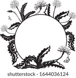 Black Floral decorative circle frame with dandelion and place for your text